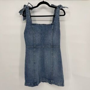 Alice + Olivia Denim Overall Skirt Dress 12 Stretch Fitted Preppy Y2K Bow Luxury